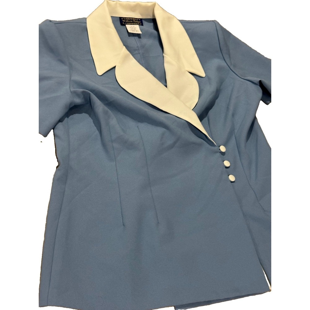 Vintage Willow Ridge Size 16 Blue White Collar Short Sleeve Jacket Blazer Career
